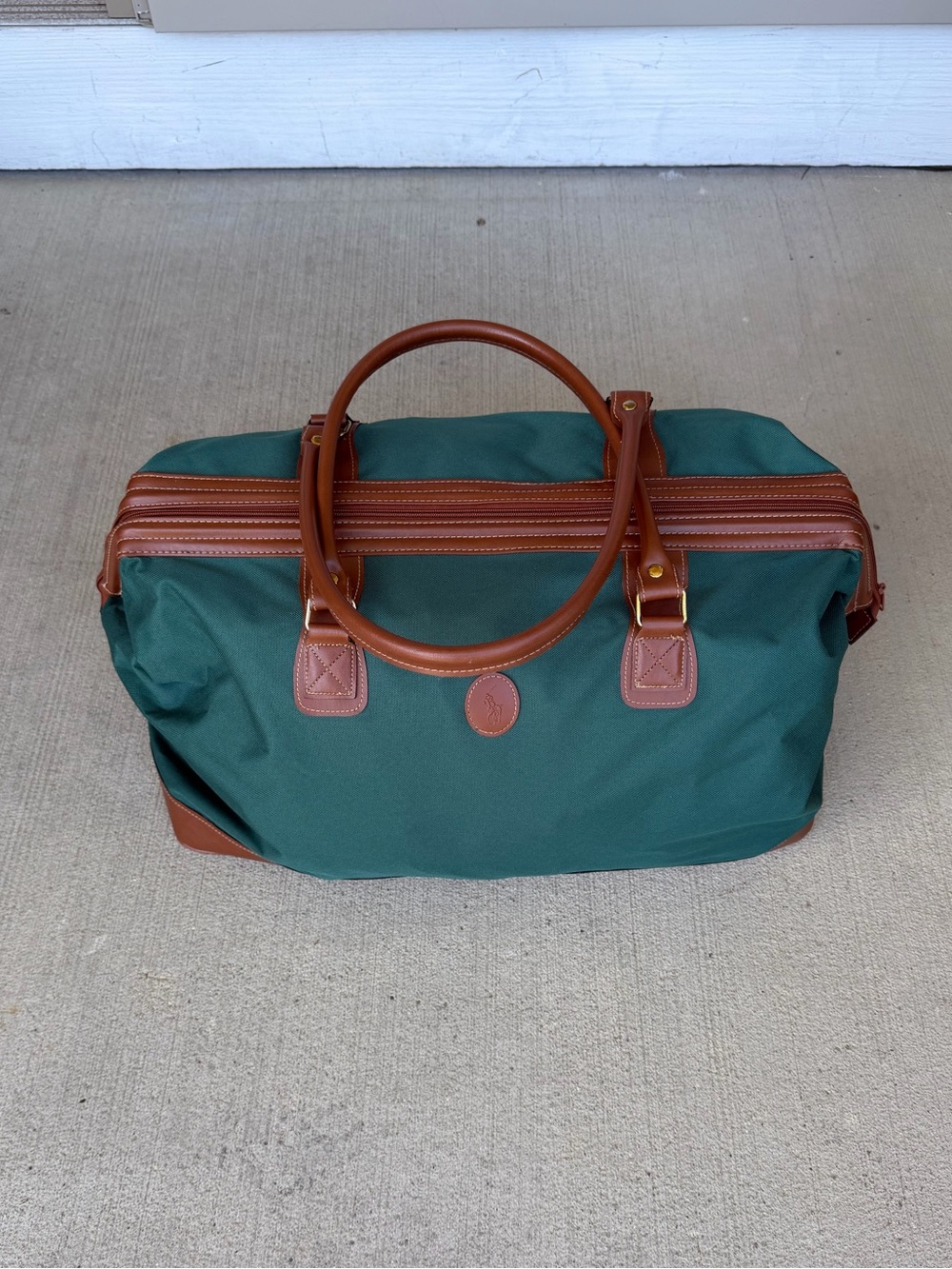 Vintage Polo Ralph Lauren Duffle Bag Mens Green Canvas Large Weekender 90s - Picture 2 of 14